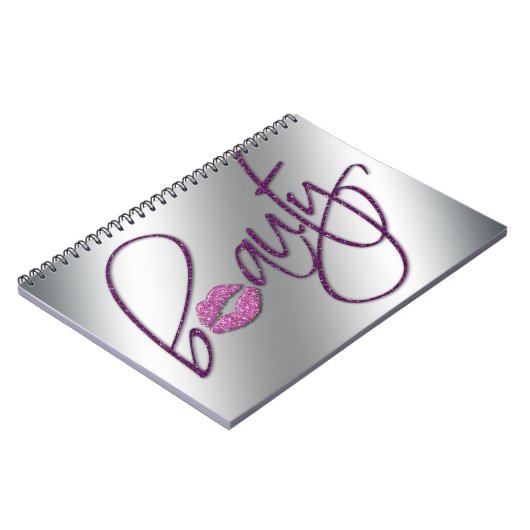 紫色美しいのCosmetologyのピンクのグリッターの唇 ノートブック (左側)