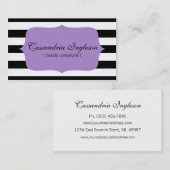 紫色美しいコンサルタントの白黒ストライプ 名刺 (正面/裏面)