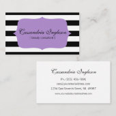 紫色美しいコンサルタントの白黒ストライプ 名刺 (正面/裏面)