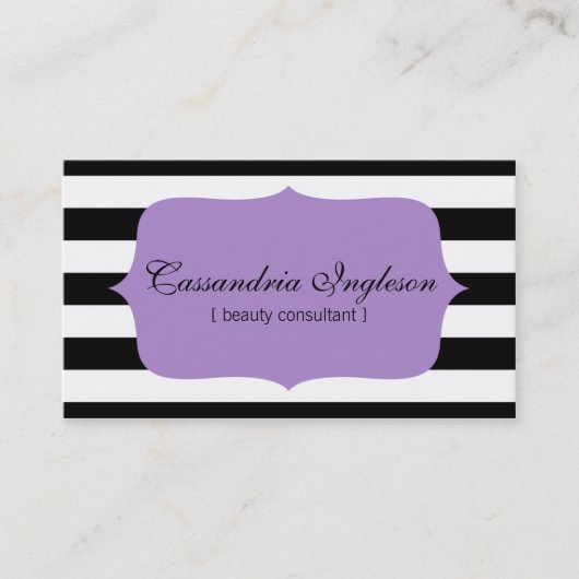 紫色美しいコンサルタントの白黒ストライプ 名刺 (正面)
