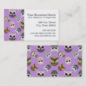 紫色背景の可愛いフクロウのイラストパターン 名刺 (正面/裏面)