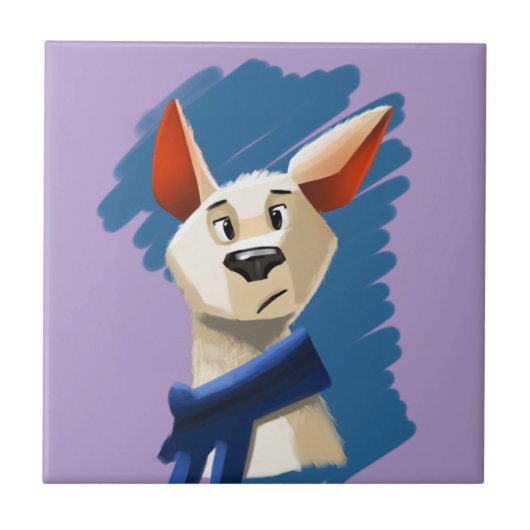 紫色背景の犬の肖像画 タイル (正面)