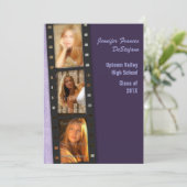 紫色色のブロックの卒業生の写真カード 案内状 (スタンド正面)