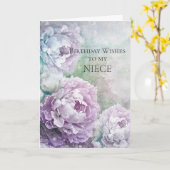 紫色芍薬 お姪へのベストウィッシュ カード (黄色い花)