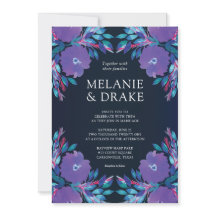 紫色花の手描き結婚式招待状