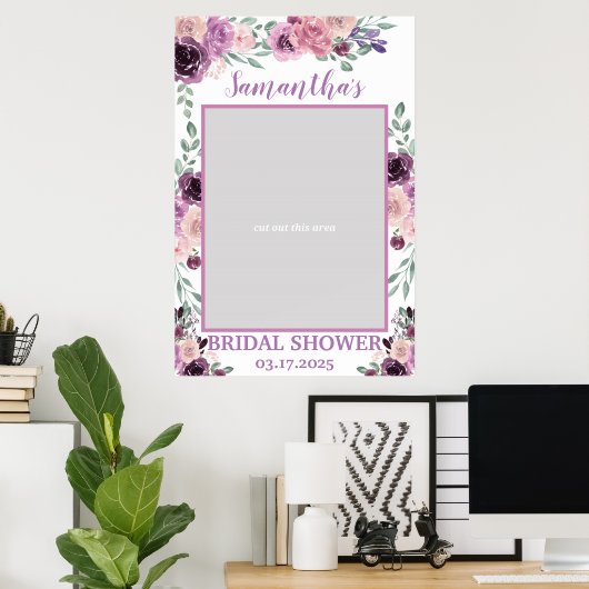 紫色花卉婚前派对写真小道具边框 波西米亚风 ポスター (ホームオフィス)