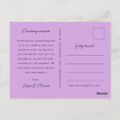 紫色花卉婚礼照片感谢卡 ポストカード (裏面)