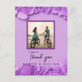 紫色花卉婚礼照片感谢卡 ポストカード (正面)