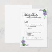 紫色花卉婚礼邀请函 回复卡 植物插图 招待状 (正面/裏面)