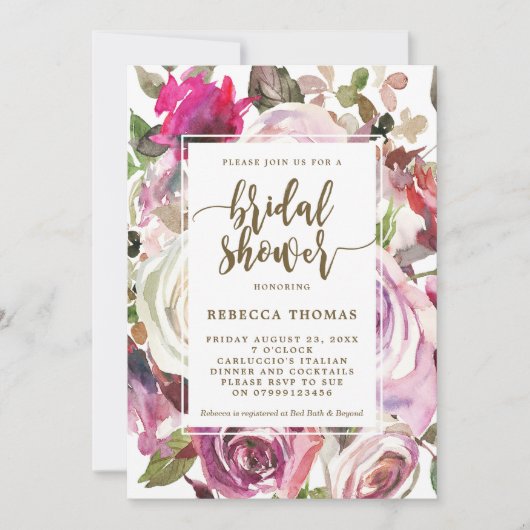 紫色花卉现代婚前派对邀请函 招待状 (正面)