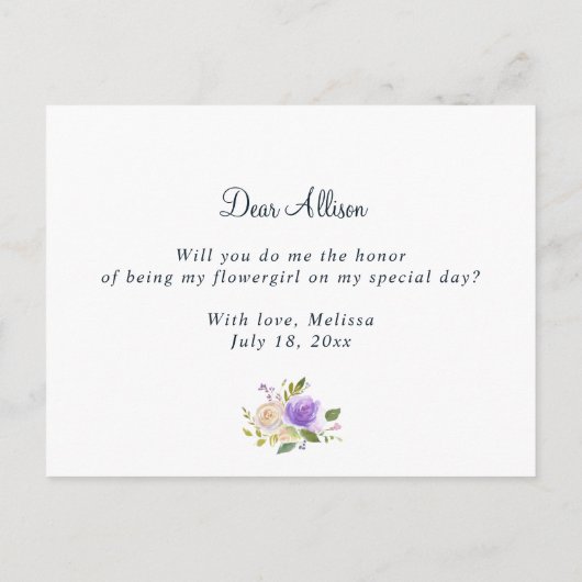紫色花朵のフラワガールカードになります インビテーションポストカード (裏面)