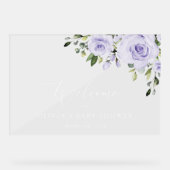 紫色花束、ライラックの花、ベビーシャワーの歓迎 アクリルサイン (正面)