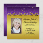 紫色菓子16および金ゴールドのアメジストの星 招待状 (正面/裏面)