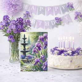紫色菖蒲の誕生日おめでとうメッセージまたは春 シーズンカード