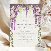 紫色藤の花とグリーンのモダンな結婚式 招待状