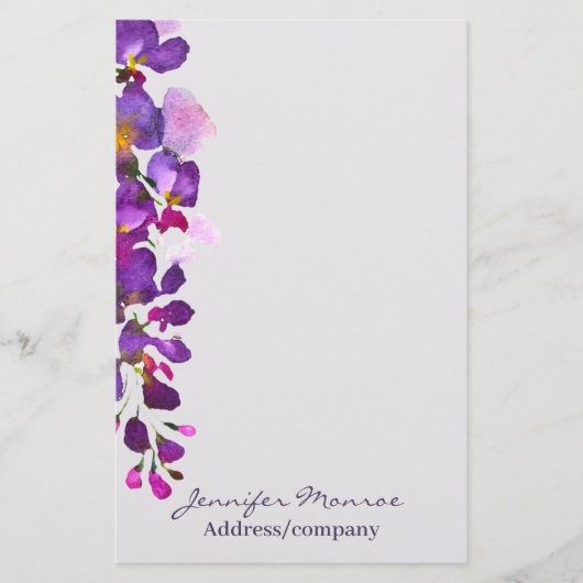 紫色藤の花　名入れ 便箋 (正面)