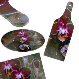 紫色蘭の花　植物　写真　ガラス カッティングボード