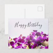 紫色蘭花が白い背景の誕生日 ポストカード (正面/裏面)