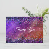 紫色虹彩を帯びたブラシ仕上げのメタリックグリッター サンキューカード (スタンド正面)