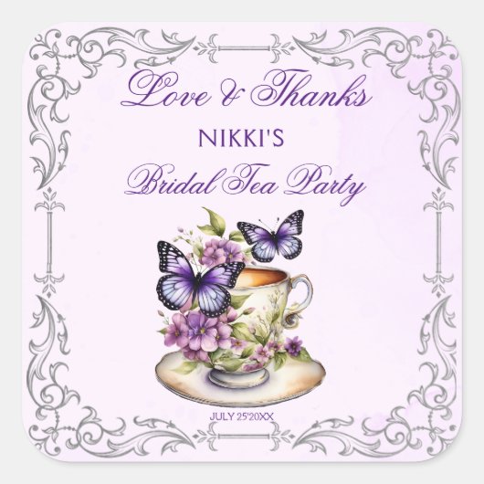 紫色蝴蝶维多利亚风格婚礼茶会 スクエアシール (正面)