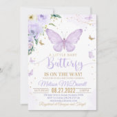 紫色蝶々ベビーシャワー招待状 女の子 ご招待 招待状 (正面)