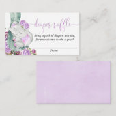 紫色象のベビーシャワーのおむつのラッフルカード エンクロージャーカード (正面/裏面)