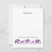 紫色象のベビーシャワーはノート感謝していしています サンキューカード (正面)