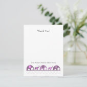 紫色象のベビーシャワーはノート感謝していしています サンキューカード (スタンド正面)