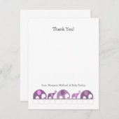 紫色象のベビーシャワーはノート感謝していしています サンキューカード (正面/裏面)