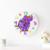 紫色象はカラフルな数を用いる時計をからかいます ラージ壁時計 (ホーム)