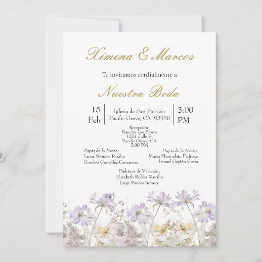 紫色野花婚礼请柬 招待状 (正面)