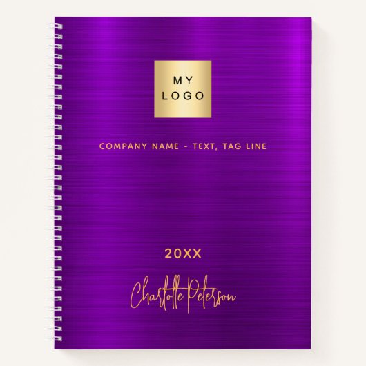 紫色金箔のエレガントなロゴシグネチャー ノートブック (正面)