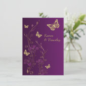 紫色金色花卉 蝴蝶婚礼邀请函 招待状 (スタンド正面)