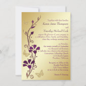 紫色金色花卉 蝴蝶婚礼邀请函 招待状 (裏面)