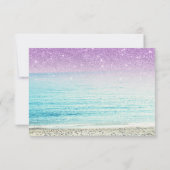 紫色闪光海滩照片回复婚礼 招待状 (裏面)