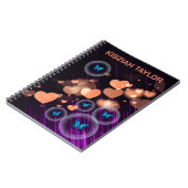 紫色霓虹蝴蝶女孩心可爱定制名字 ノートブック (左側)