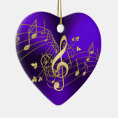 紫色音楽ノートおよびクレフ、音符記号のクリスマスのオーナメント セラミックオーナメント (右)
