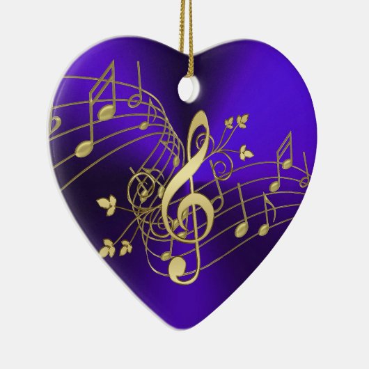 紫色音楽ノートおよびクレフ、音符記号のクリスマスのオーナメント セラミックオーナメント (右)