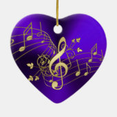 紫色音楽ノートおよびクレフ、音符記号のクリスマスのオーナメント セラミックオーナメント (裏面)
