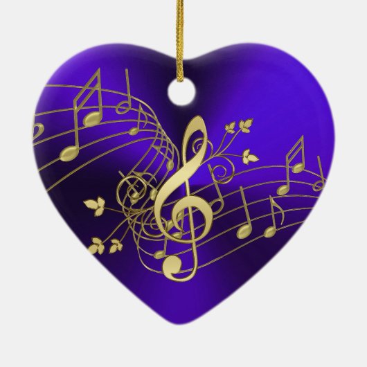 紫色音楽ノートおよびクレフ、音符記号のクリスマスのオーナメント セラミックオーナメント (裏面)