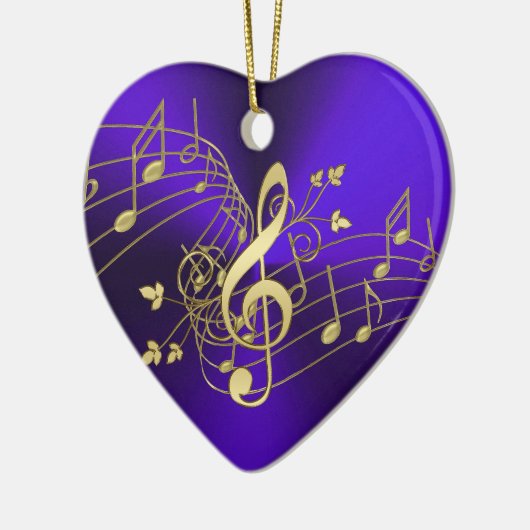 紫色音楽ノートおよびクレフ、音符記号のクリスマスのオーナメント セラミックオーナメント (左)