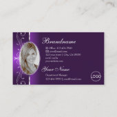 紫色鮮やかの白い四角い宝石のロゴ&写真 名刺 (裏面)