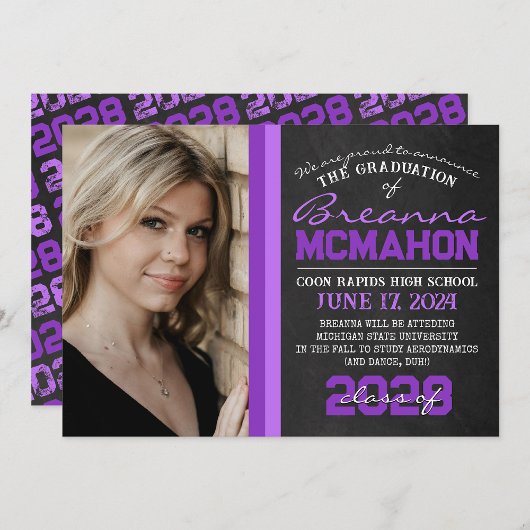 紫色黑板照片毕业公告 招待状