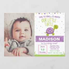 紫色龜殻の誕生日招待状（写真付き） 招待状