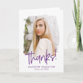 紫色 | おしゃれなスクリプト写真 卒業 サンキューカード (正面)