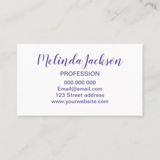 紫色/すみれ色の最小主義の粋な名刺 名刺 (裏面)