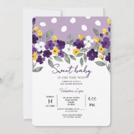 紫色 | カラフルな花のベイビーシャワー 招待状