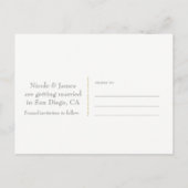 紫色 ゴールド & 白 モロッコの結婚式 Save the Date 案内ポストカード (裏面)