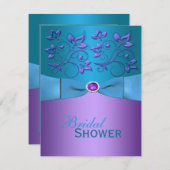 紫色、ターコイズの花のブライダルシャワーの招待 招待状 (正面/裏面)