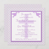紫色、パステル及び格子縞の最初聖餐の招待状 招待状 (正面/裏面)